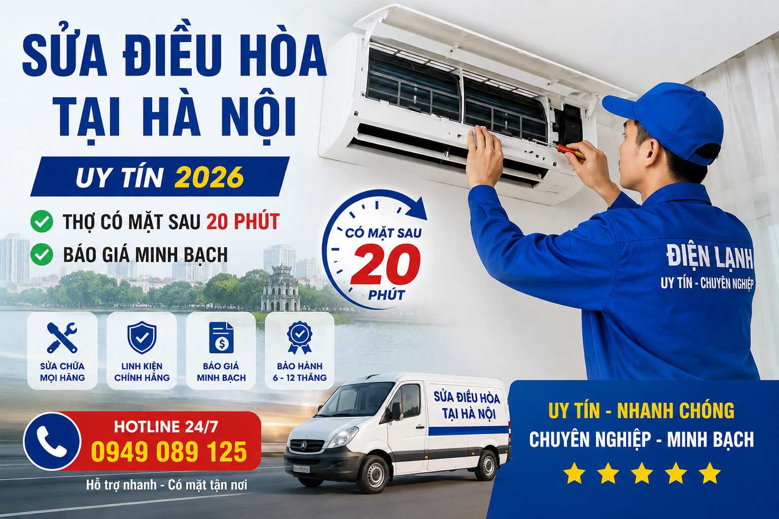 Sửa Điều Hòa Tại Hà Nội Uy Tín 2026 – Thợ Có Mặt Sau 20 Phút, Báo Giá Minh Bạch