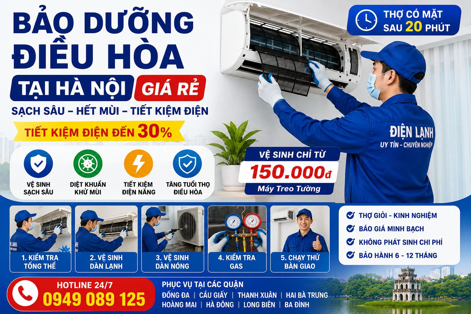 Bảo Dưỡng Điều Hòa Tại Hà Nội Giá Rẻ 2026 – Sạch Sâu, Hết Mùi, Tiết Kiệm Điện Đến 30%